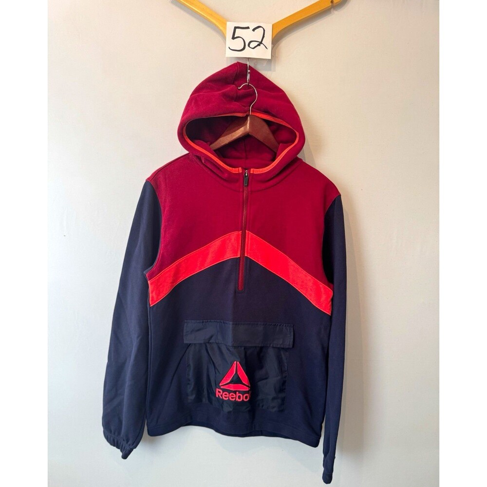 Reebok Unisex Kids XL Colorblock Hoodie 1/4 Zip Pullover Red Navy Orange